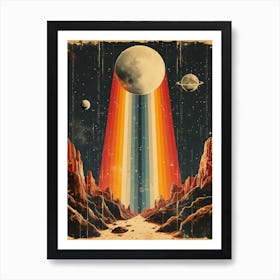 Space Odyssey: Retro Poster featuring Asteroids, Rockets, and Astronauts: Planets Art Print