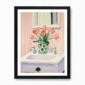 Bathroom Vanity Painting With A Tulip Bouquet 3 Art Print