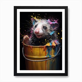 A Possum In Trash Can Vibrant Paint Splash 2 Art Print