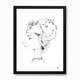 Black and White Pixie with Toadstools Art Print
