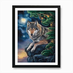 Wolf At Night Art Print