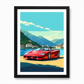 A Ferrari F40 Car In The Lake Como Italy Illustration 3 Art Print