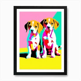 'Beagle Pups' , This Contemporary art brings POP Art and Flat Vector Art Together, Colorful, Home Decor, Kids Room Decor,  Animal Art,  Puppy Bank - 3rd Art Print