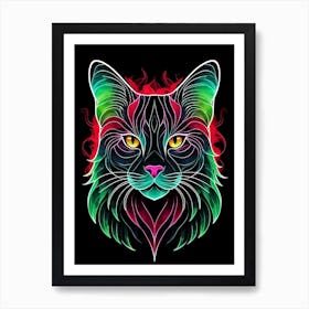 Neon Cat Portrait (2) Art Print