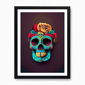 Skull With Tattoo Style Artwork 1 Primary Colours Mexican Art Print