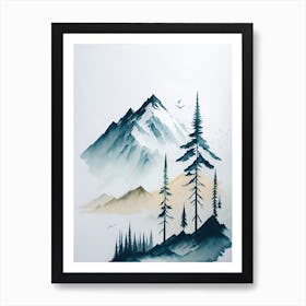 Mountain And Forest In Minimalist Watercolor Vertical Composition 338 Art Print