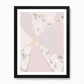 Rose Gold Baby Pink with Marble Abstract Shapes Art Print
