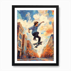 Skateboarding In Montreal, Canada Drawing 2 Art Print