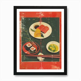 Japanese Sushi Platter Mid Century Modern 3 Art Print