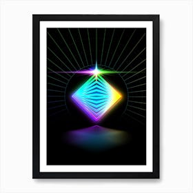 Neon Geometric Glyph in Candy Blue and Pink with Rainbow Sparkle on Black n.0408 Art Print