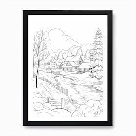 Winter Wonderland Landscape Line Art 3 Art Print