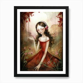 Girl With Headphones 13 Art Print