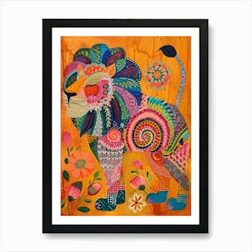 Folk Pattern Lion 3 Art Print