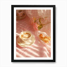 Pink Breakfast Food Yogurt, Coffee And Bread 1 Art Print