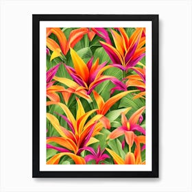 Bird Of Paradise Repeat Retro Flower Art Print