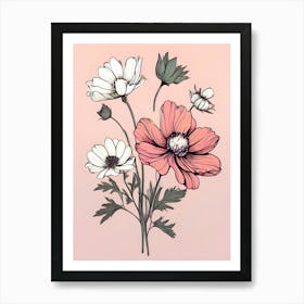 Flowers On A Pink Background Art Print