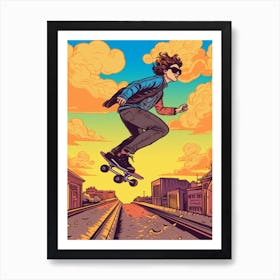 Skateboarding In Rome, Italy Comic Style 3 Art Print
