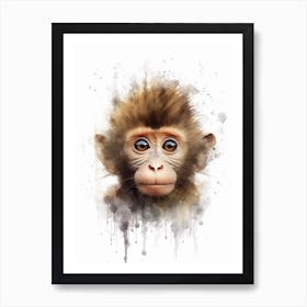 Watercolour Jungle Animal Baby Baboon 4 Art Print