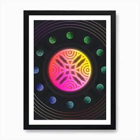 Neon Geometric Glyph Abstract in Pink and Yellow Circle Array on Black n.0341 Art Print