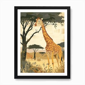 Giraffe Under The Acacia Tree 1 Art Print