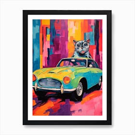 Aston Martin Db5 Vintage Car With A Cat, Matisse Style Painting 0 Art Print