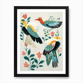 Folk Style Bird Painting Egret 2 Art Print