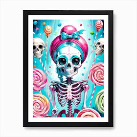 Cute Skeleton Candy Halloween Painting (19) Art Print