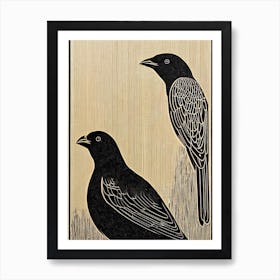 Cowbird 3 Linocut Bird Art Print