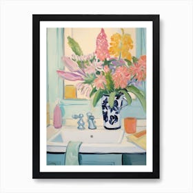 A Vase With Peacock Flower, Flower Bouquet 2 Art Print