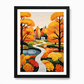 Alnwick Garden, United Kingdom In Autumn Fall Illustration 1 Art Print