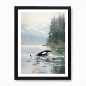 Dreamy Orca Whale Watercolour In The Mist Art Print