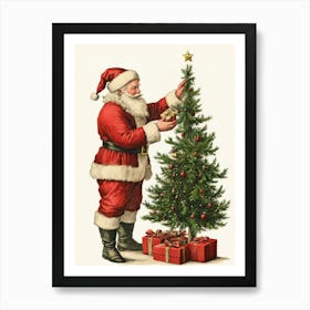 Vintage Santa Claus Decorating Christmas Tree Art Print Art Print