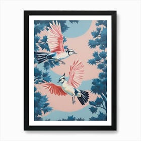 Vintage Japanese Inspired Bird Print Blue Jay 4 Art Print