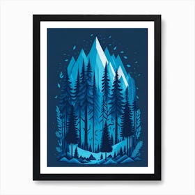 A Fantasy Forest At Night In Blue Theme 12 Art Print