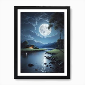 Full Moon Over Lake Art Print