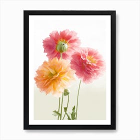 Dahlia Flowers Acrylic Painting In Pastel Colours 7 Art Print