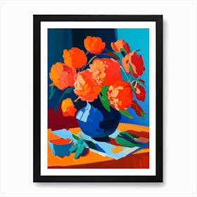 Orange Peonies On A Table Colourful Painting Art Print