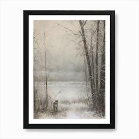 Vintage Winter Animal Painting Gray Wolf 2 Art Print