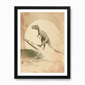 Vintage Dilophosaurus Dinosaur On A Surf Board 2 Art Print