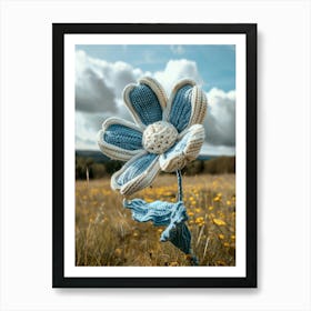 Blue Daisy Knitted In Crochet 2 Art Print