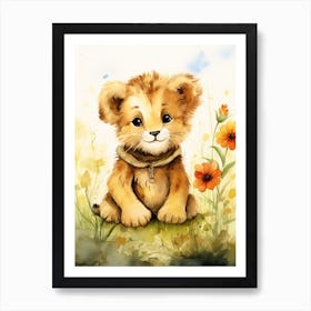 Writing Watercolour Lion Art Painting 6 Art Print