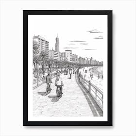 View Of Barcelona, Spain Line Art Black And White 3 Art Print