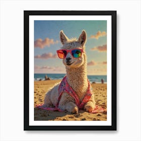 Llama On The Beach Art Print