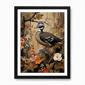 Dark And Moody Botanical Wood Duck Art Print