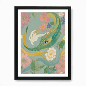 Abstract Dragon And Flowers Art Print