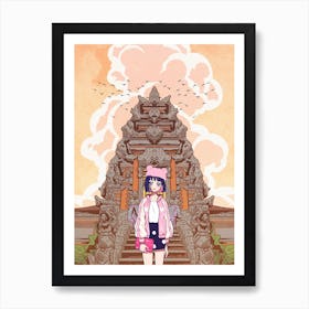 Anime Girl In Front Of A Temple Art Print