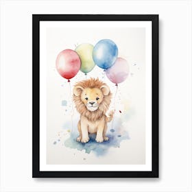 Playing With Balloons Car Watercolour Lion Art Painting 3 Art Print