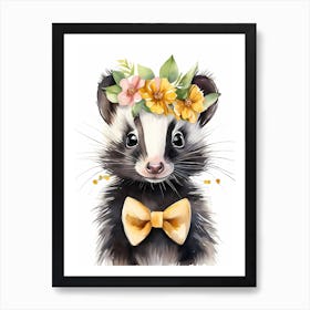 Baby Skunk Flower Crown Bowties Woodland Animal Nursery Decor (6) Art Print