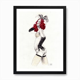 Hand pencil drawing of beautiful burlesque woman Art Print