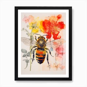 Floral Bees Screen Print Inspired 4 Art Print